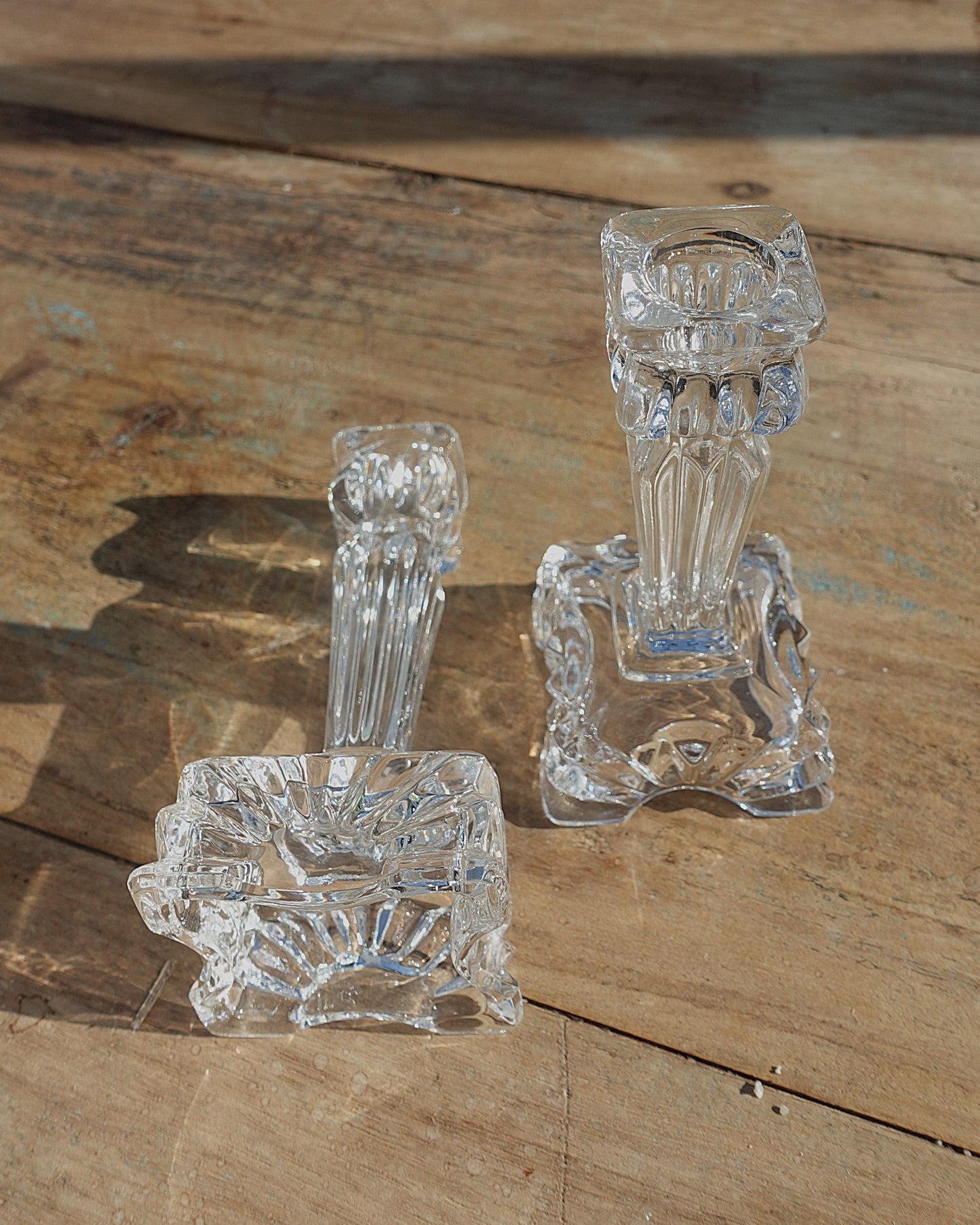 Pair of Crystal Glass Candle Sticks