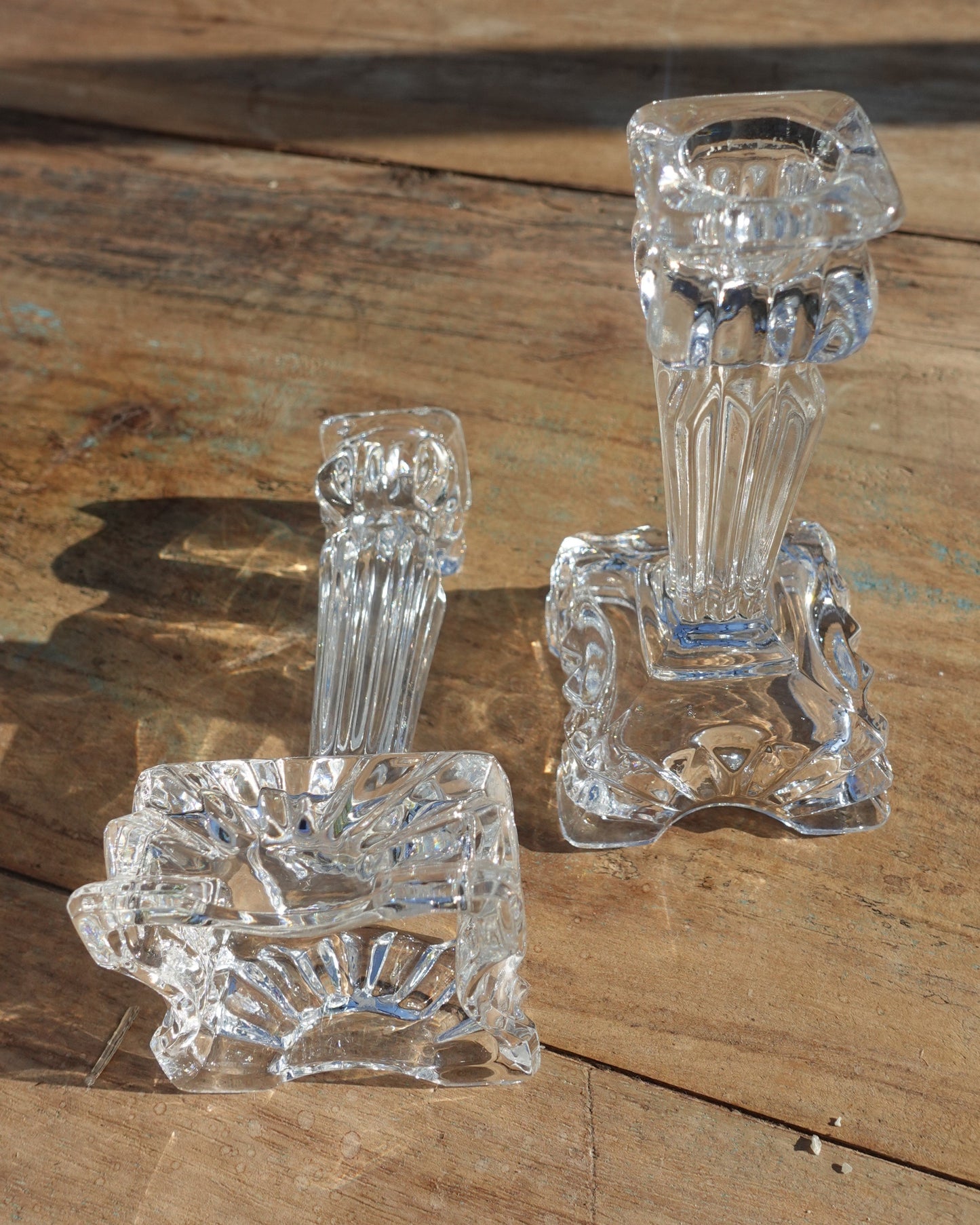 Pair of Crystal Glass Candle Sticks