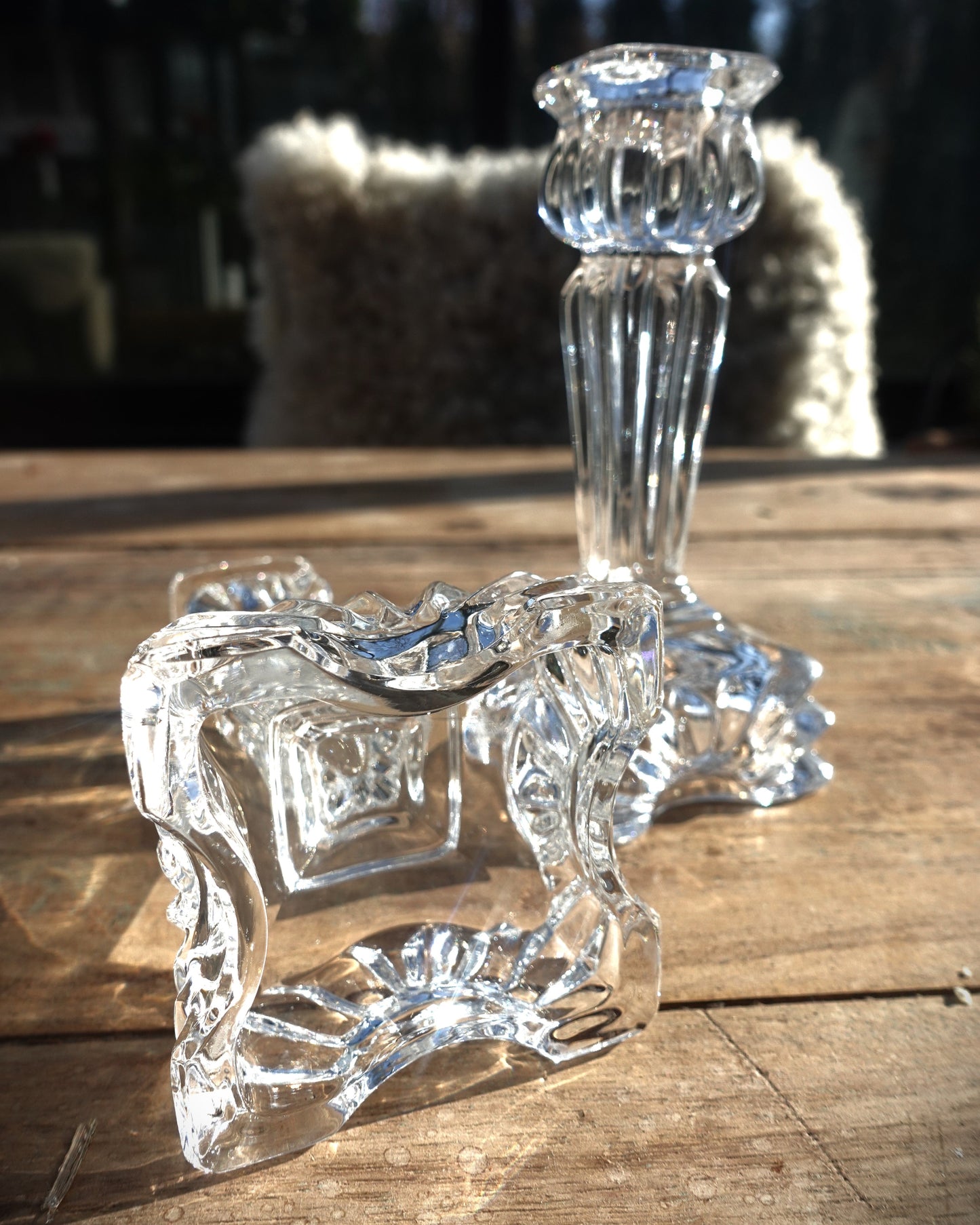 Pair of Crystal Glass Candle Sticks