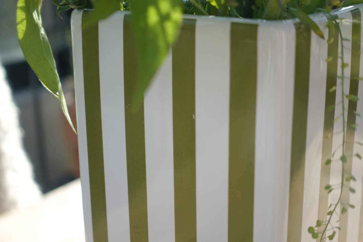 Green Striped Porcelain Vase