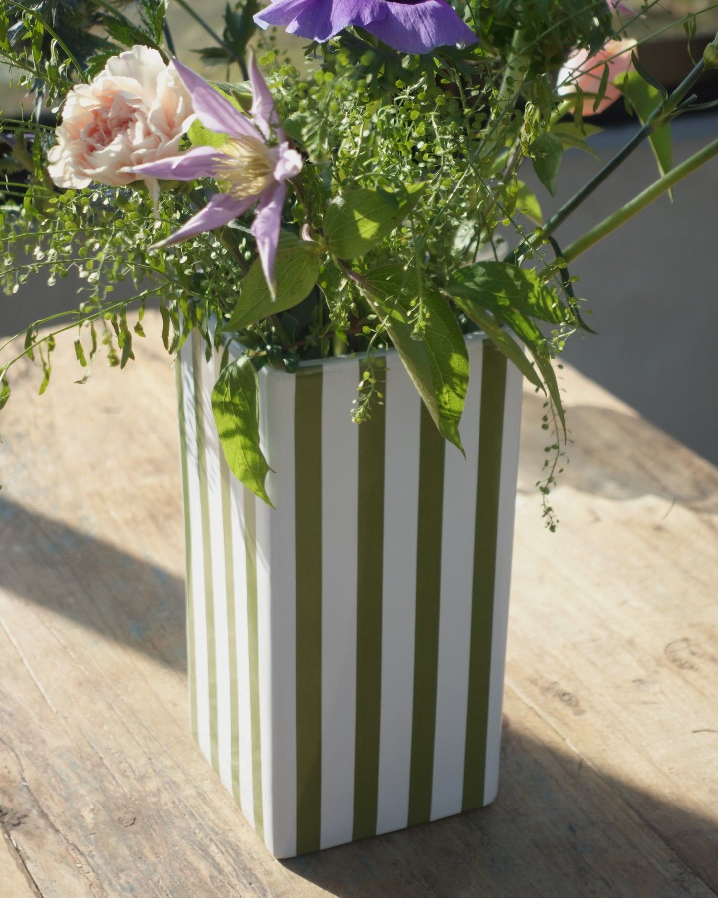 Green Striped Porcelain Vase