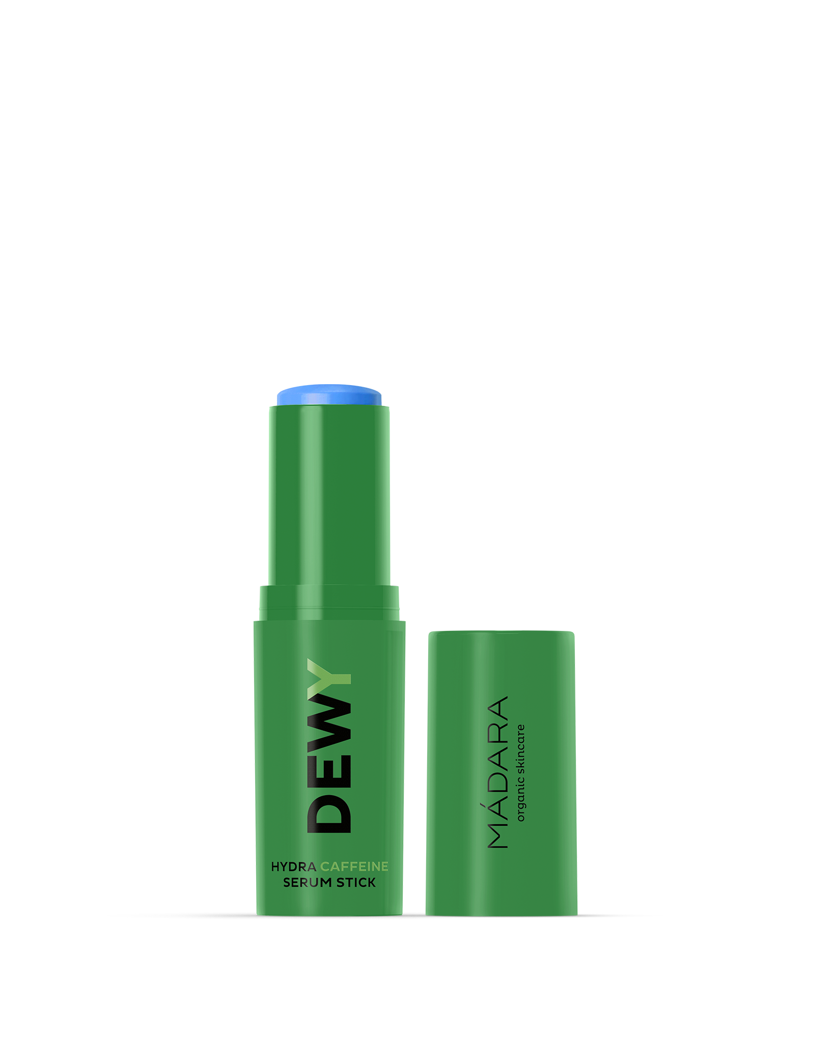 Green serum stick with 'MADARA' branding on a white background