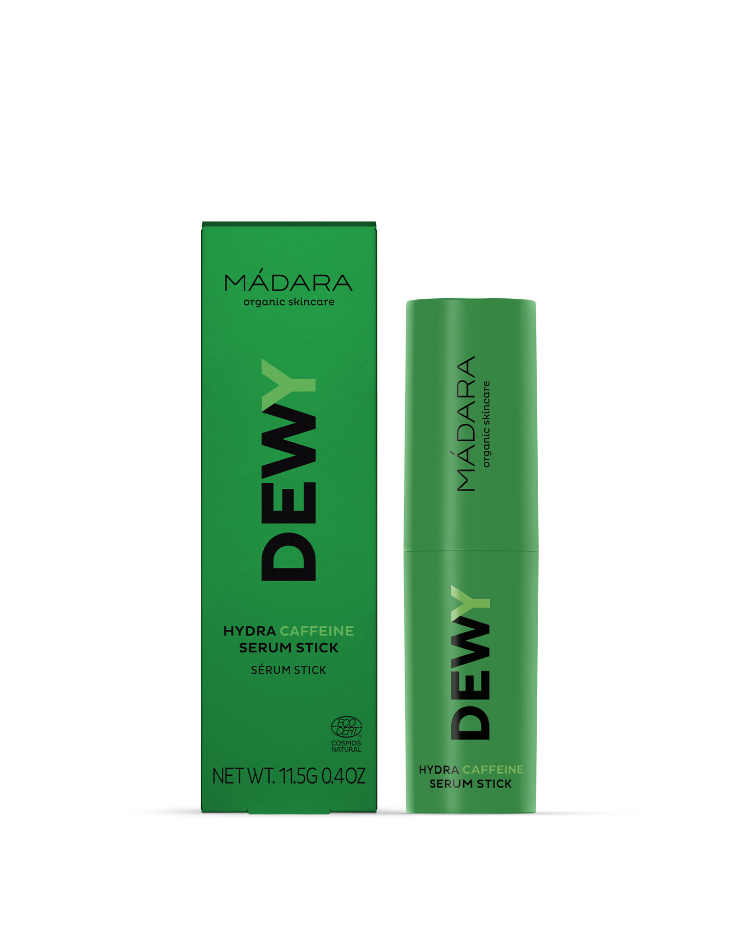 Mádara Dewy Hydra Caffeine Serum Stick packaging on a white background