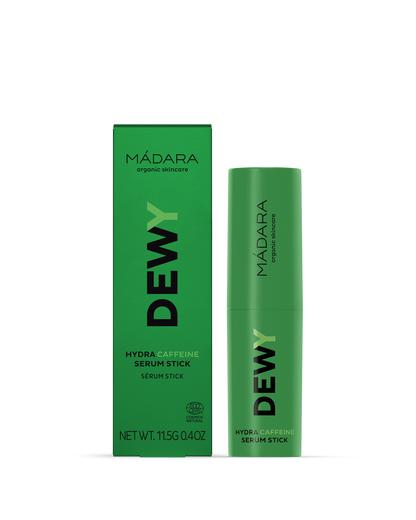 Mádara Dewy Hydra Caffeine Serum Stick packaging on a white background
