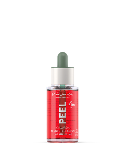 Mádara Peel Hyaluron serum bottle on a white background