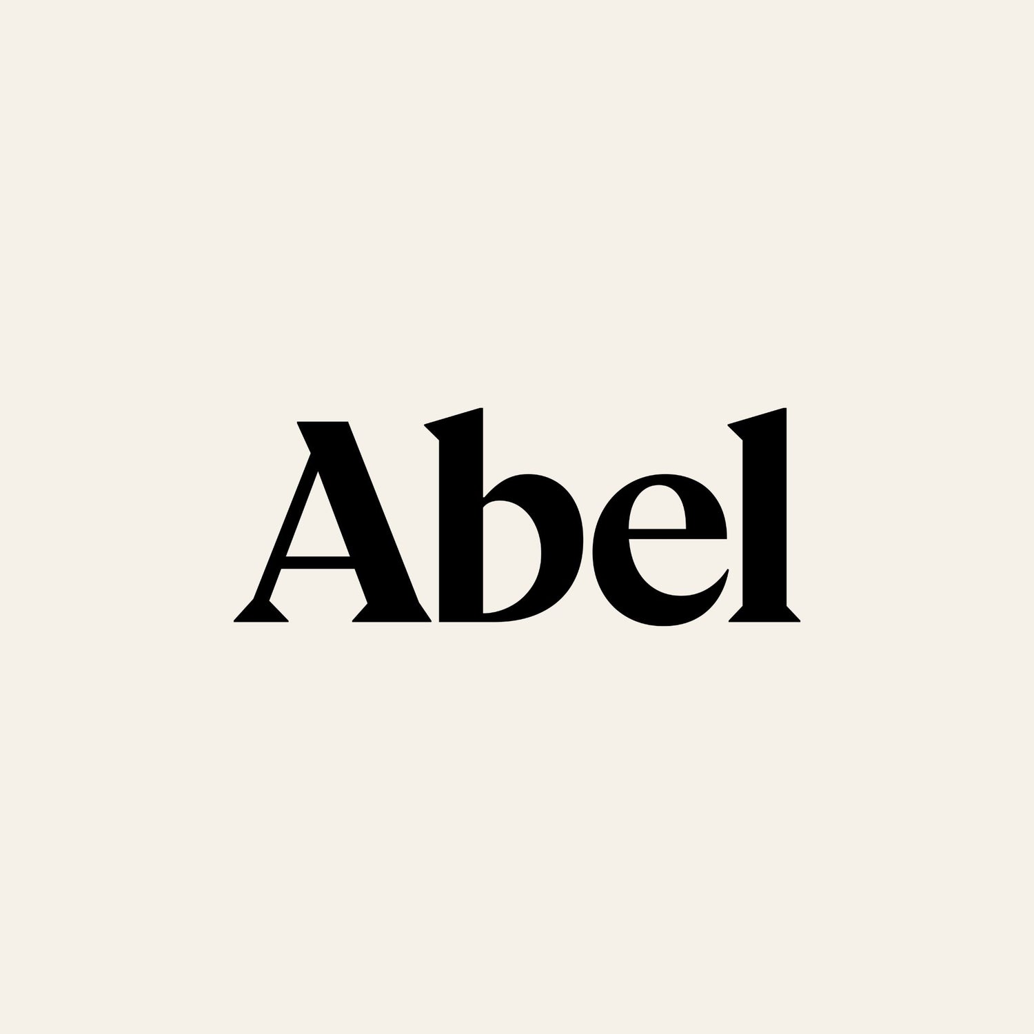 Black text 'Abel' on a beige background