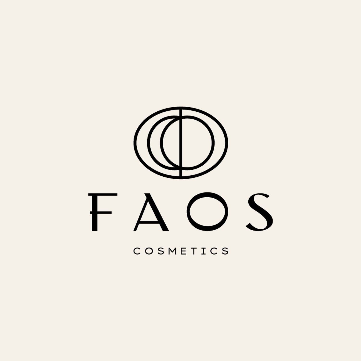 FAOS Cosmetics logo on a beige background