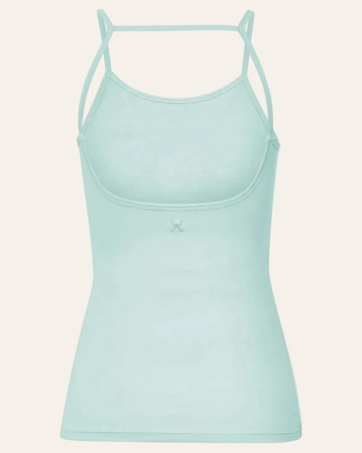 Light blue tank top with thin straps on a white background