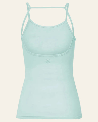 Light blue tank top with thin straps on a white background