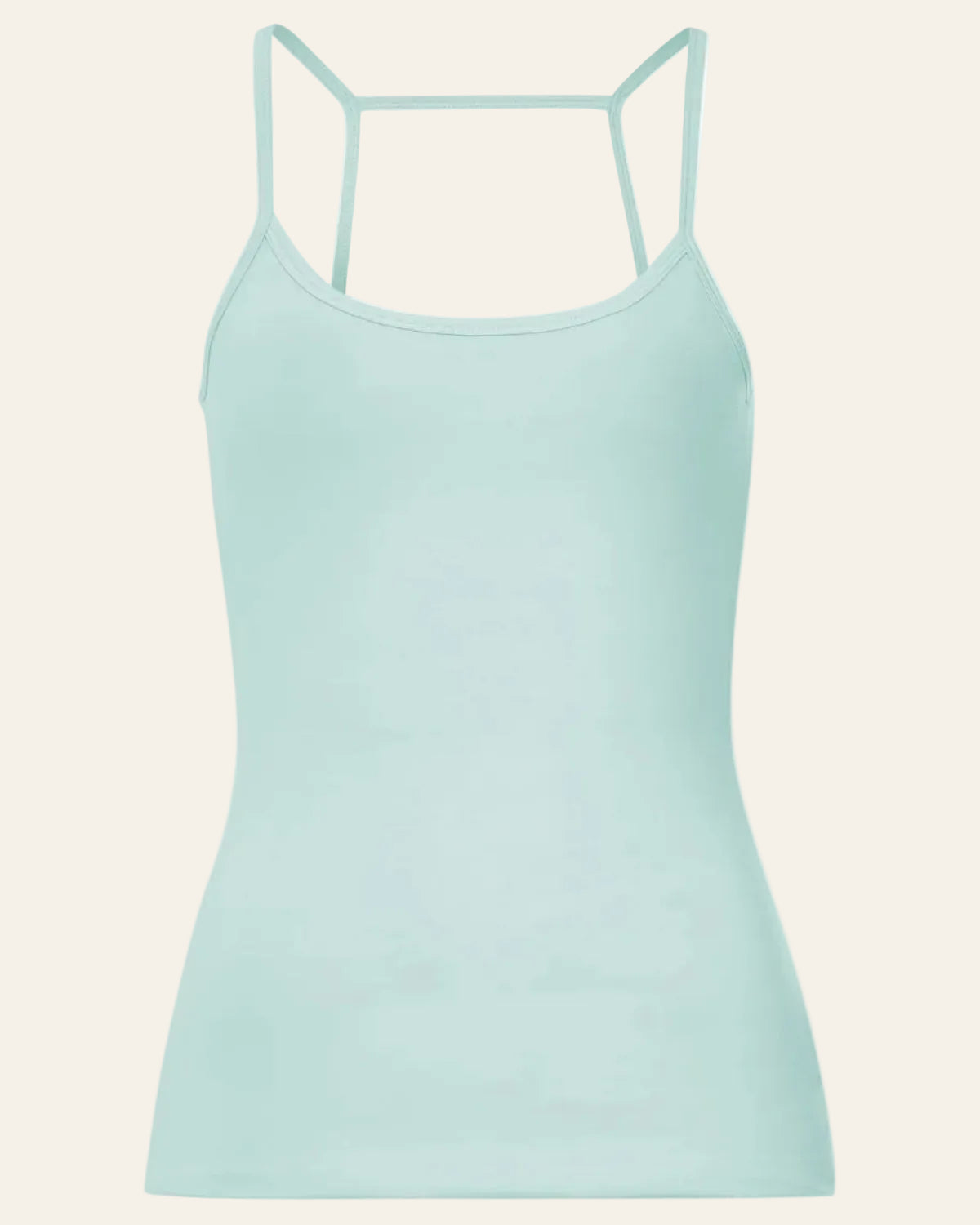 Light blue tank top with thin straps on a white background