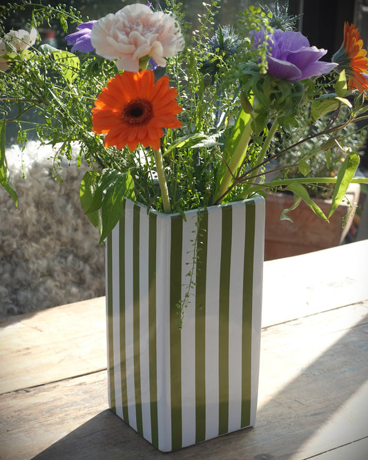Green Striped Porcelain Vase