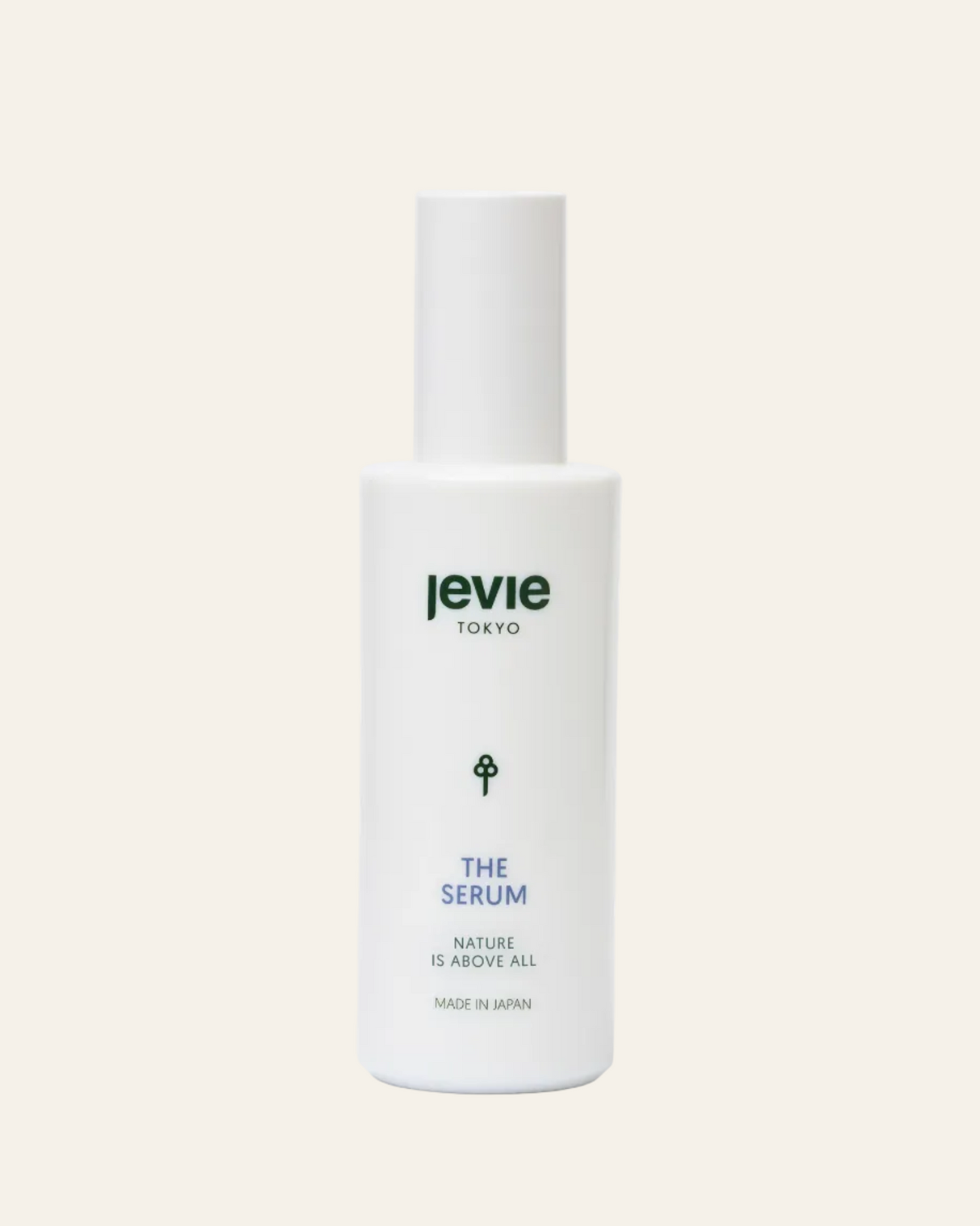 White serum bottle with 'jevie' branding on a white background