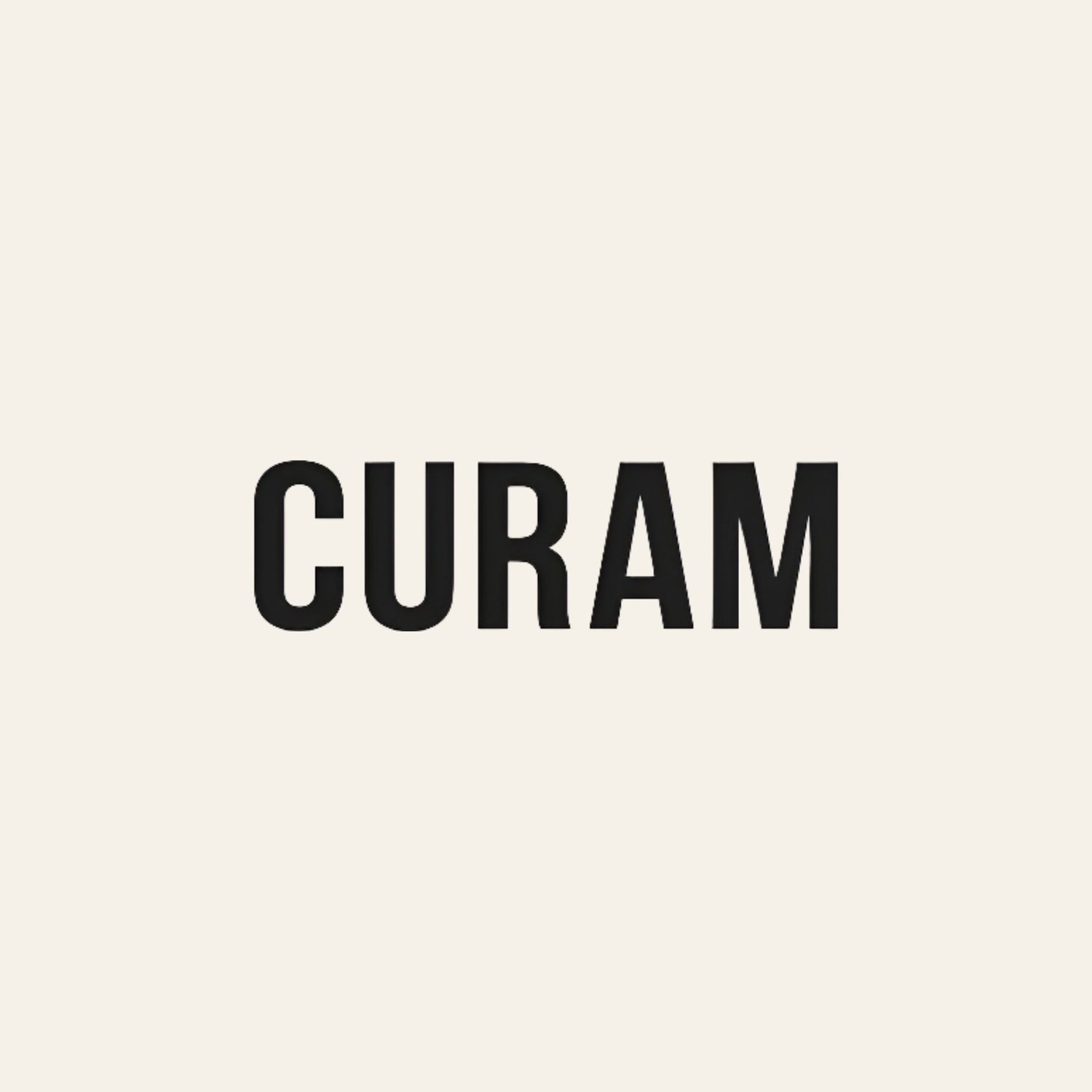 Black 'CURAM' text on a beige background