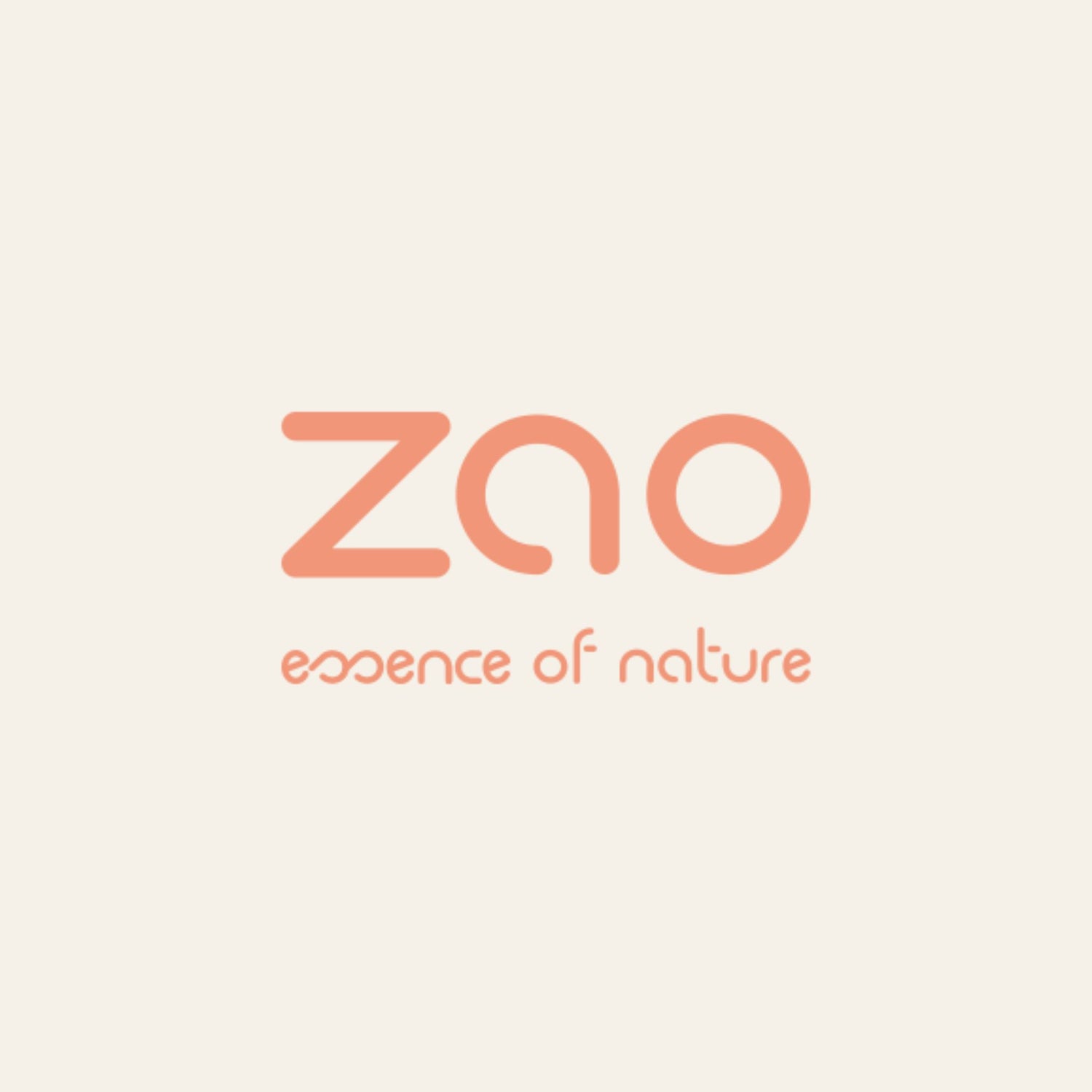 Zao logo with 'essence of nature' text on a light pink background